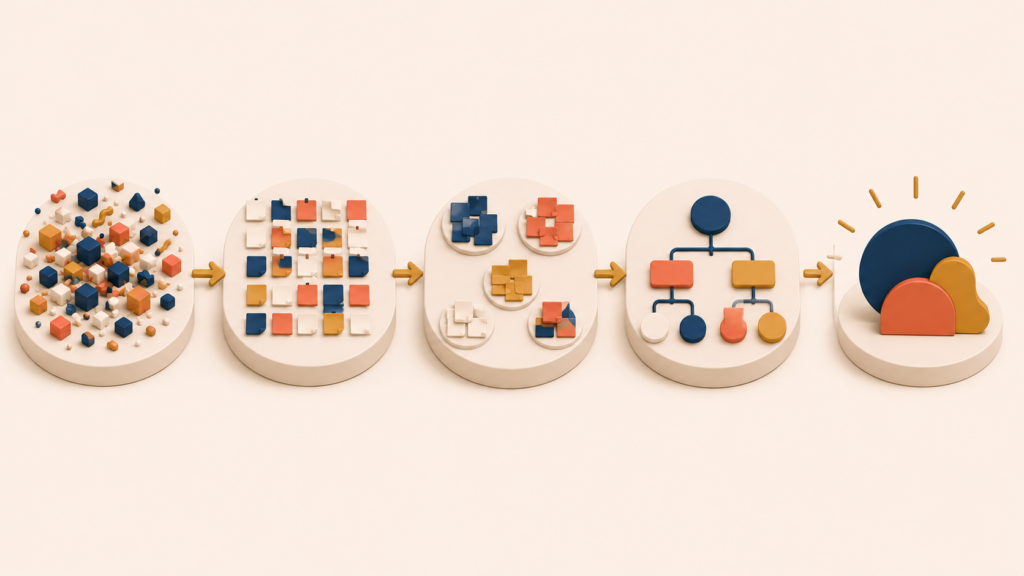 Five structural layers of affinity diagramming from raw data to insight