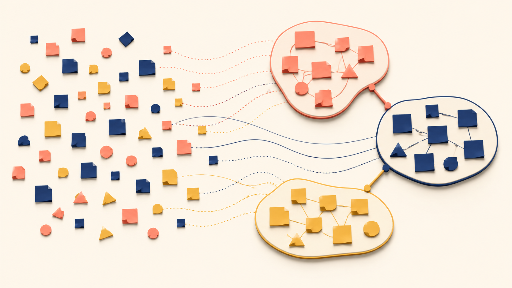 Clusters of research notes forming an affinity diagram for UX synthesis