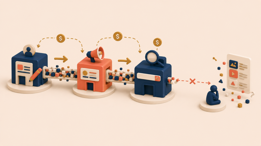 Financial incentive chain around AI-generated content and search traffic