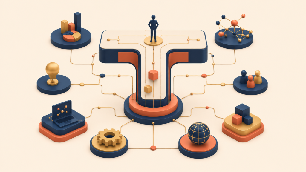 Interconnected T-shaped structure representing hybrid expertise in the AI era