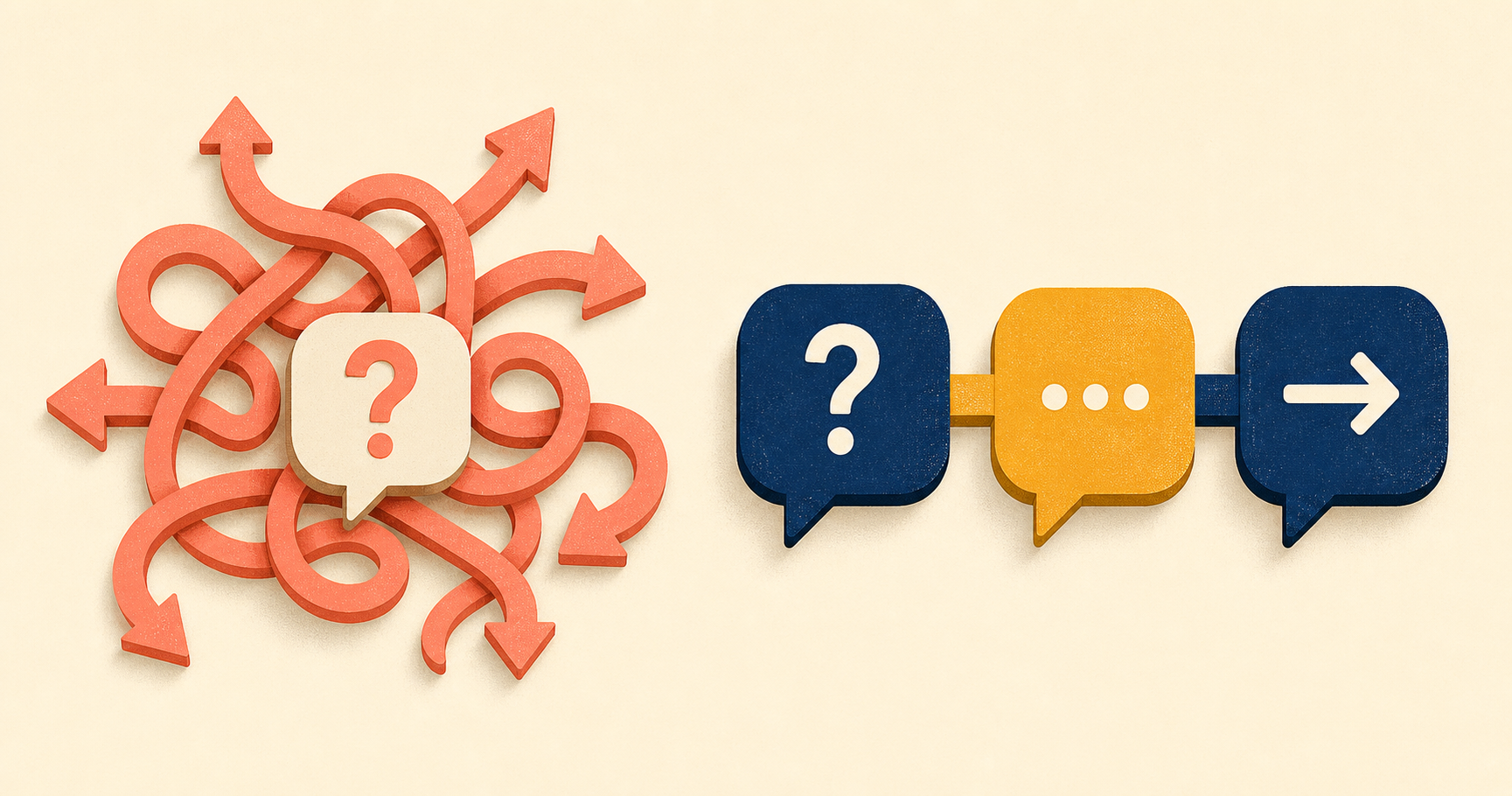 Split conversation paths depicting assertive inquiry versus aggressive questioning