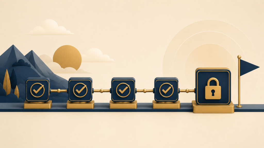 Structured timeline showing committed OKRs as fixed delivery promises