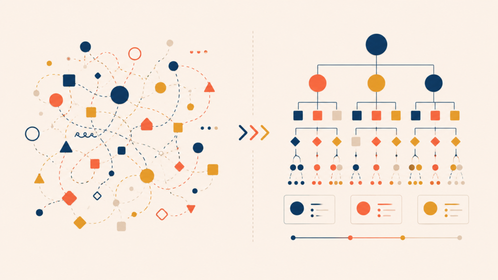 Comparison between free-form branching and structured hierarchical mapping