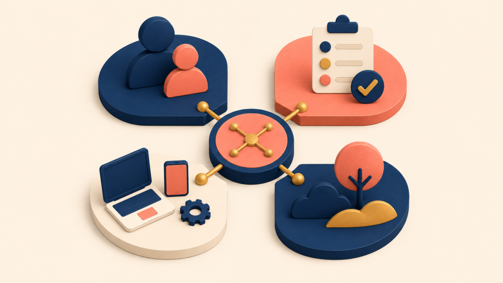 Diagram showing users, tasks, equipment, and environment as connected parts of context of use