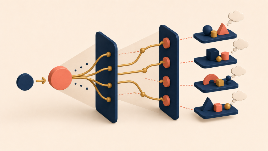 Observed behaviors branching into multiple possible interpretations in user research