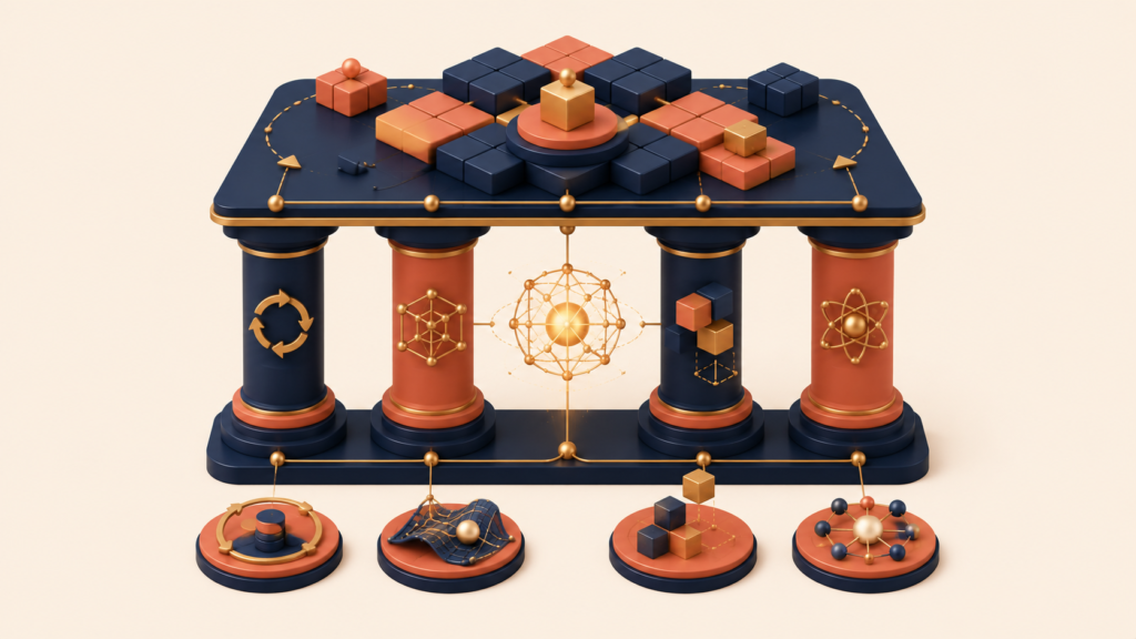 Four connected principles balancing a modular data capability system