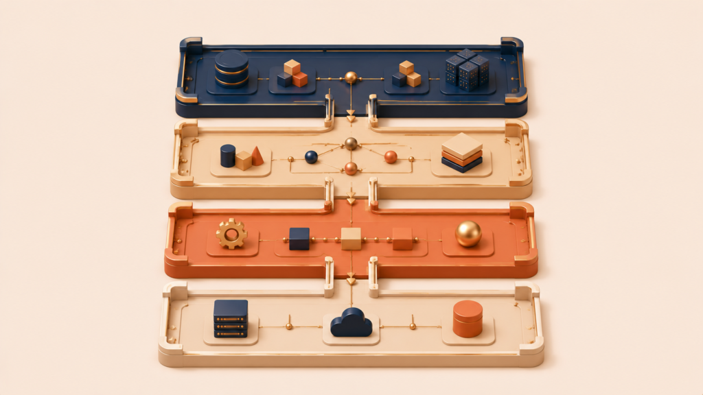 Structured layered system separating different software responsibilities