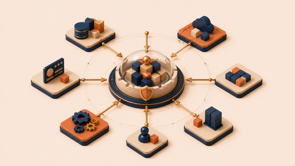 One-way dependency flow protecting the core domain layer from change