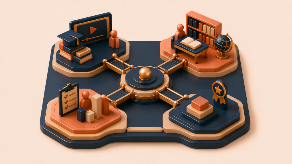 Four bounded modules representing catalog enrollment progress and billing