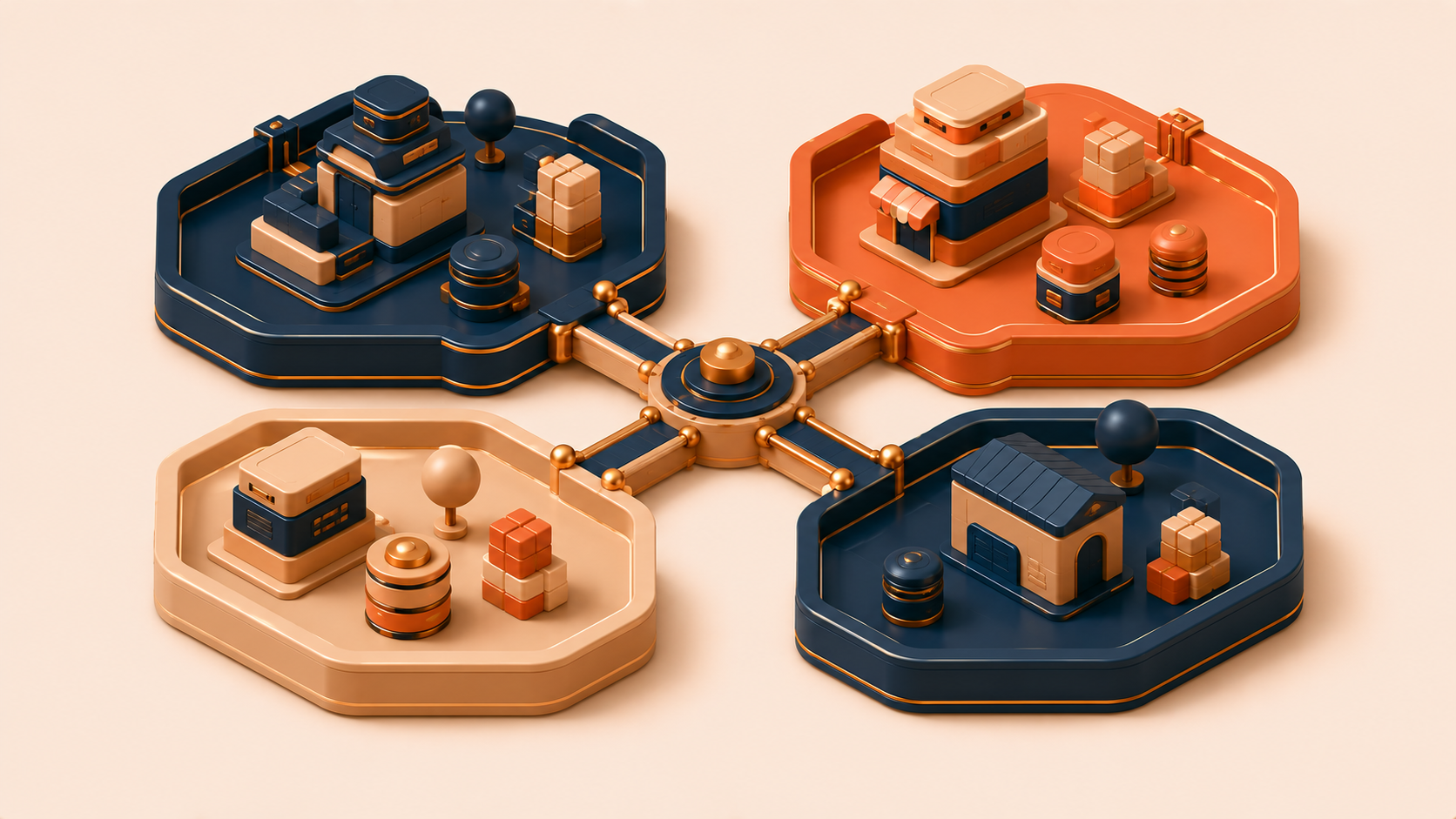 Bounded domain modules connected through controlled contextual relationships