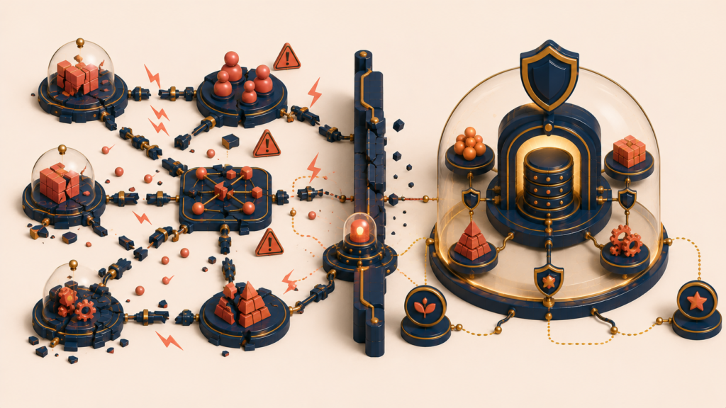 Warning signals spreading across a fragmented domain model