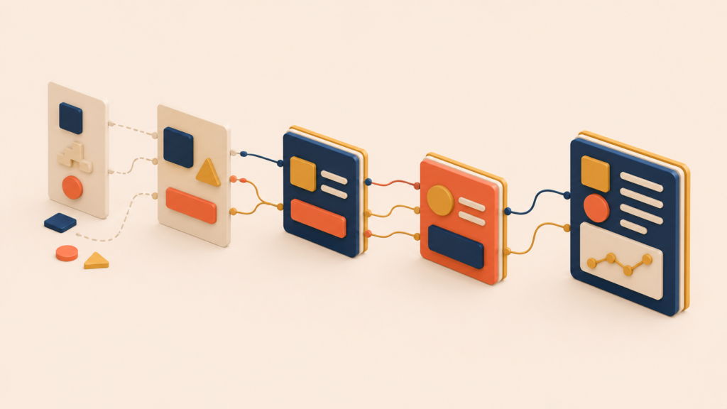 Sequenced dependency blocks representing design schedule planning and coordination
