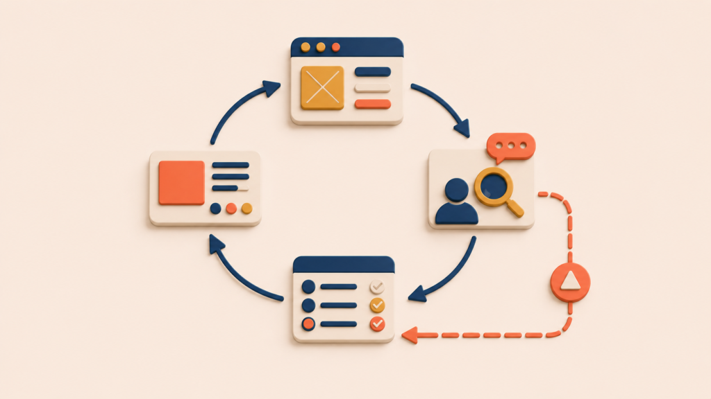 Abstract feedback loop showing usability testing and design refinement