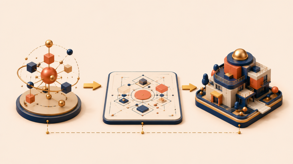 Conceptual design transforming into diagrams and software implementation