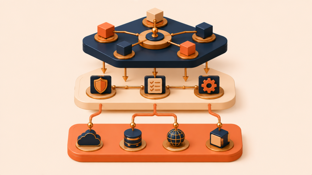 Three service layers separating orchestration business rules and integrations
