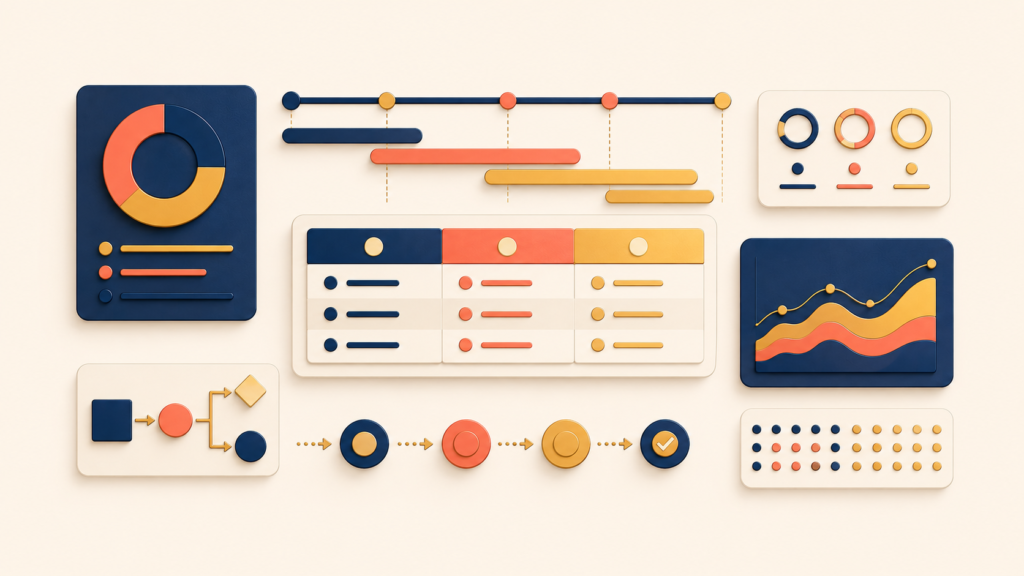 Executive dashboard with simplified charts and decision-making visuals