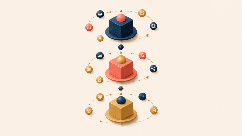 Abstract ontology structure showing entities attributes and relationships