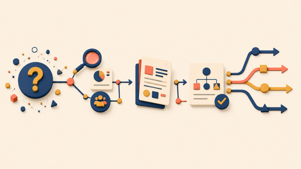 Flow from How Might We question to PRD and roadmap decisions