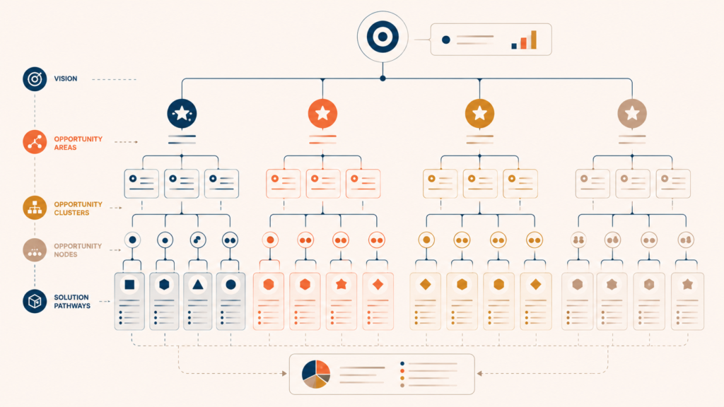 Hierarchical opportunity tree branching into structured product decisions