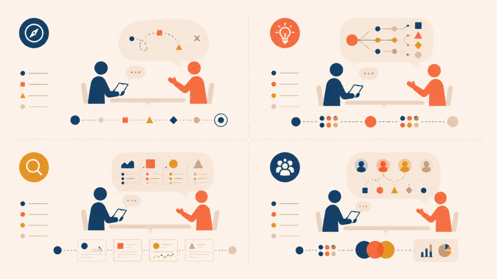Four interview categories organized by product discovery purpose
