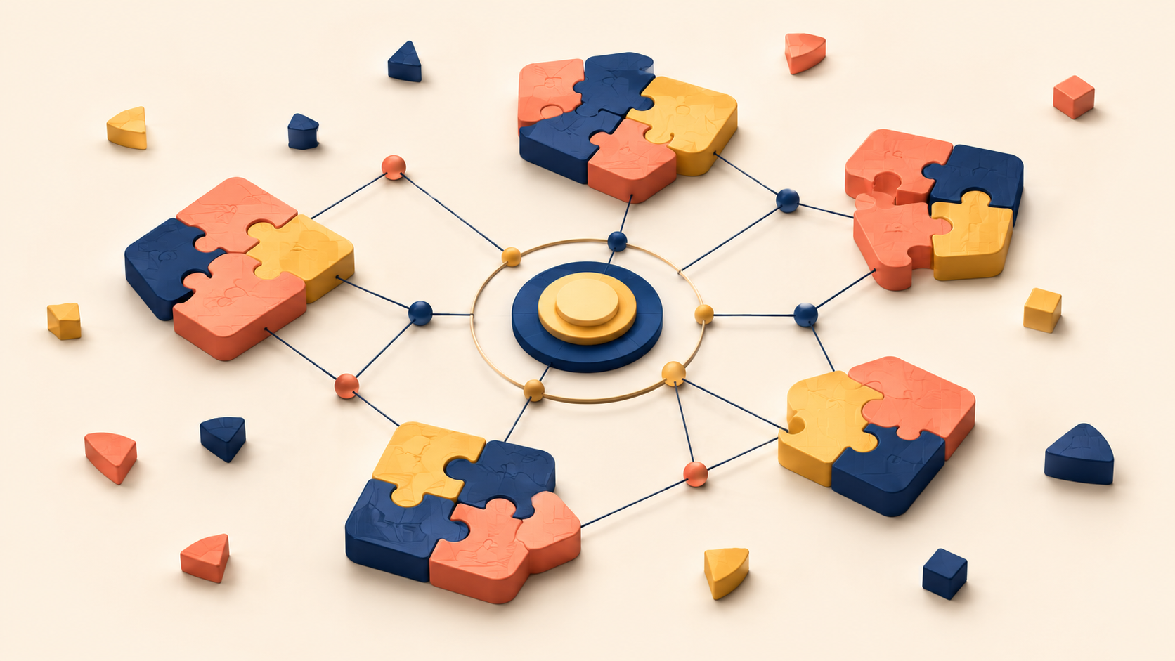 Abstract puzzle clusters representing collective decision-making in the KJ technique