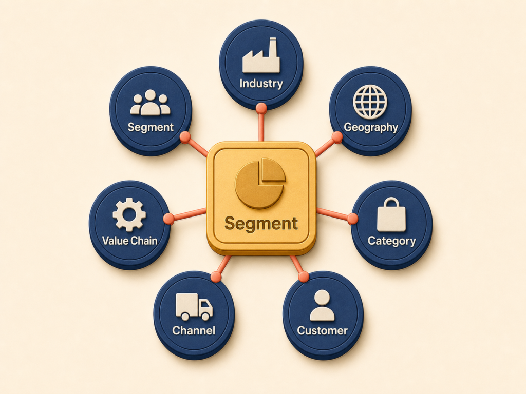 Seven connected dimensions defining a market segment