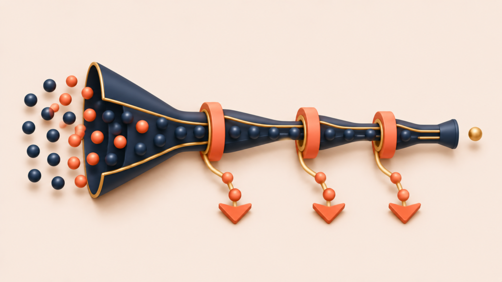 User funnel narrowing at high-friction monetization pinch points