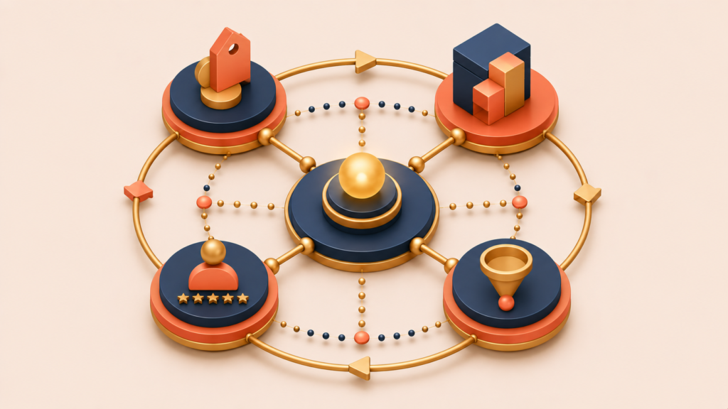 Interconnected pricing system representing continuous SaaS price optimization