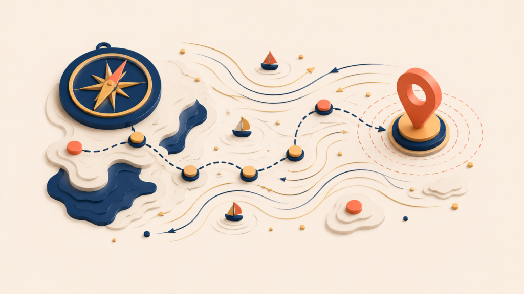 Abstract navigation map illustrating user research and customer discovery