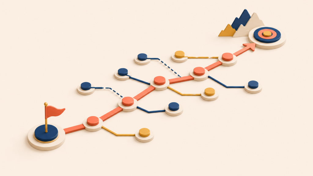 Structured timeline path representing project schedule planning and milestones