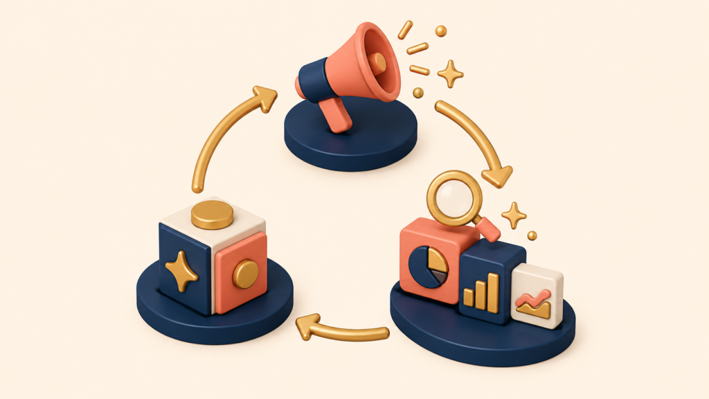 Marketing analytics loop turning launch data into product insight