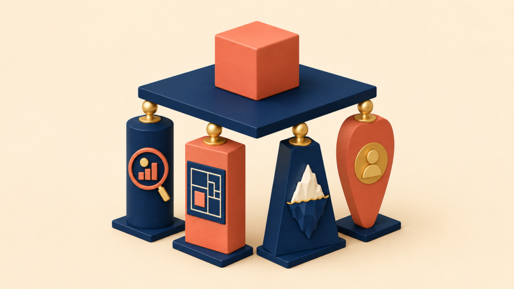 Four linked principles forming a product manager mindset system