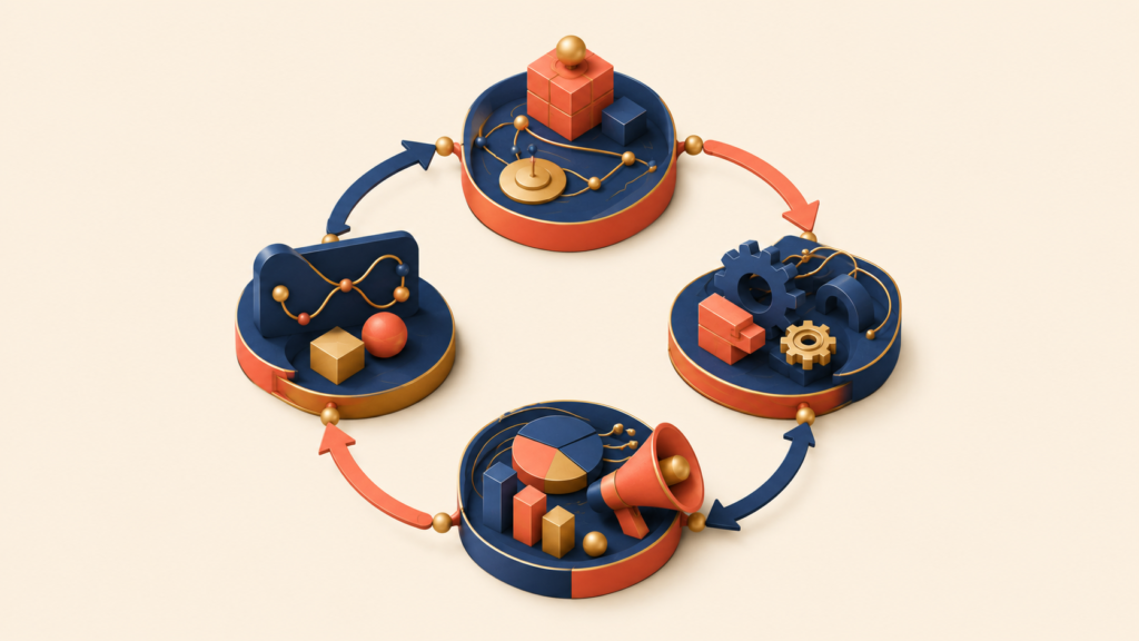 Circular feedback loop between planning engineering marketing and operations