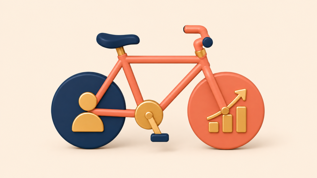 Two balanced wheels representing customer utility and business sustainability