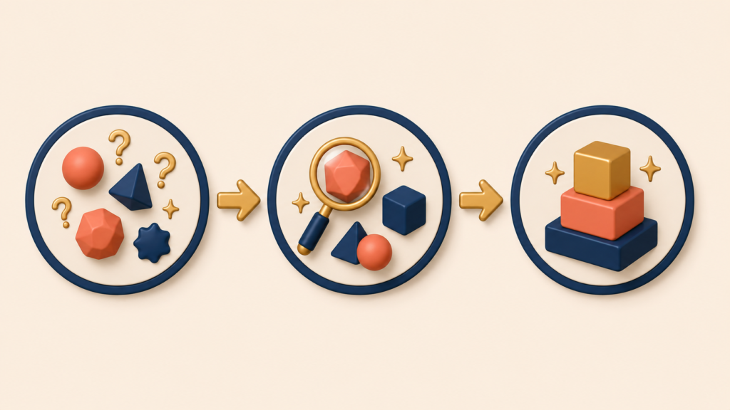 Three-stage discovery loop turning assumptions into evidenc