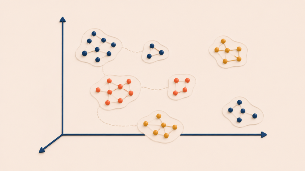 Semantic vector space with related concepts grouped together
