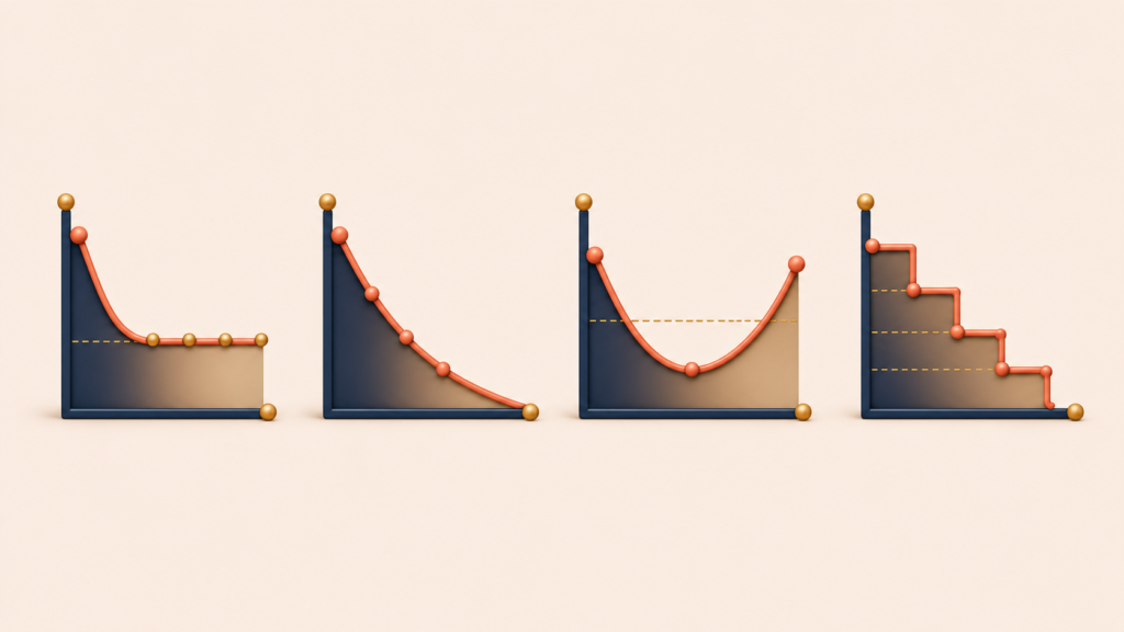 Multiple retention curve shapes comparing user retention behaviors over time
