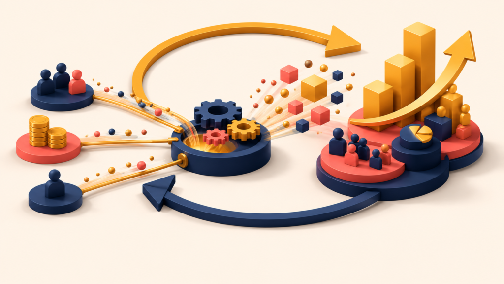 Flow system comparing customer value generation against acquisition spending
