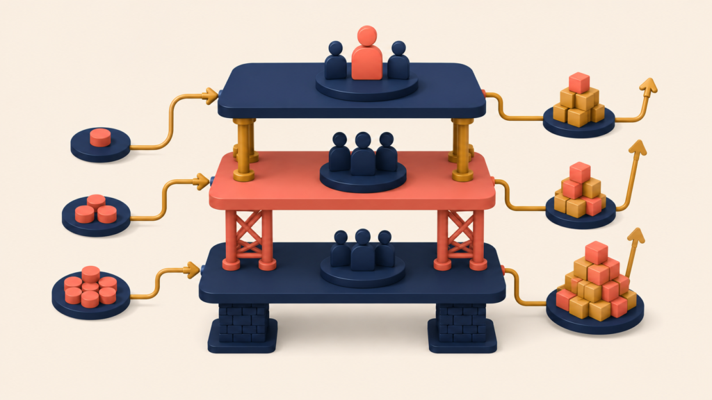 Three layered financial stability systems representing different break-even perspectives