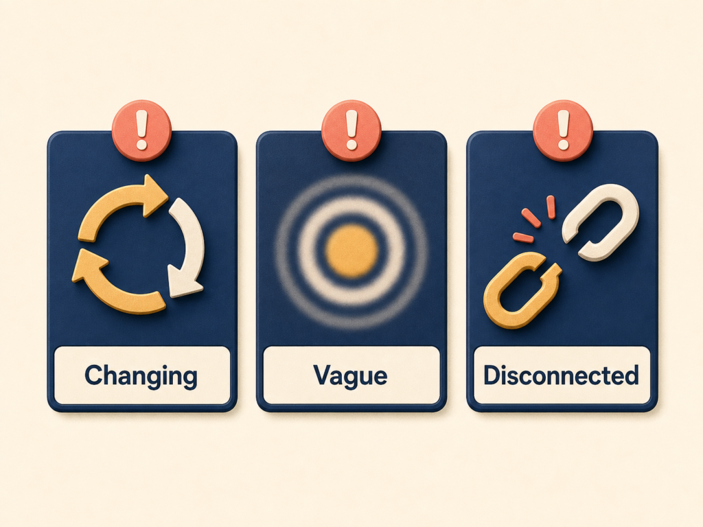 Three warning signs depicting common goal setting mistakes