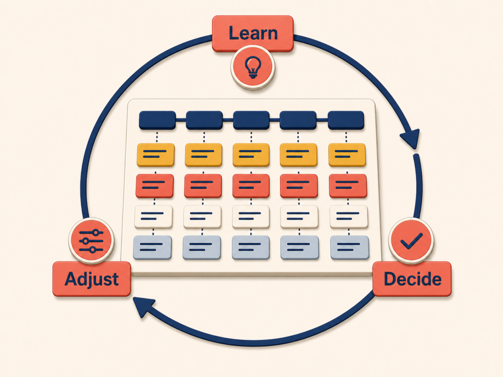 Living story map updated through learning loops