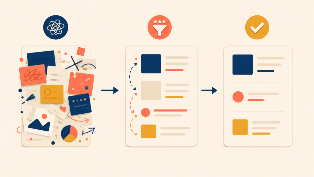Three-stage refinement process transforming rough copy into polished UX writing