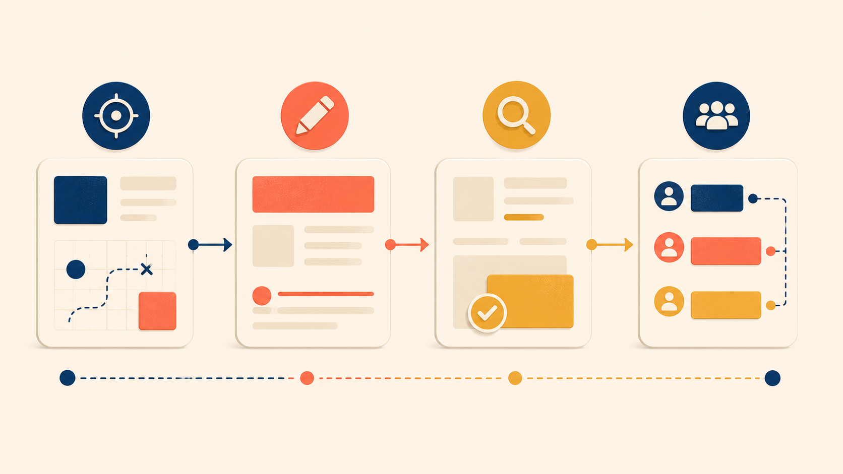 Structured workflow showing iterative UX writing and review stages