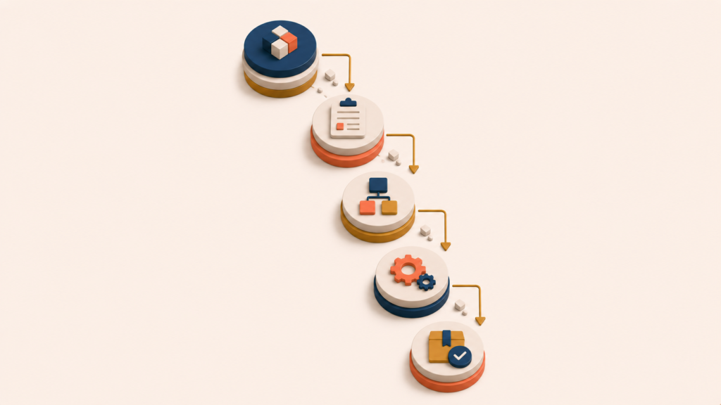 Sequential project phases flowing downward without return paths