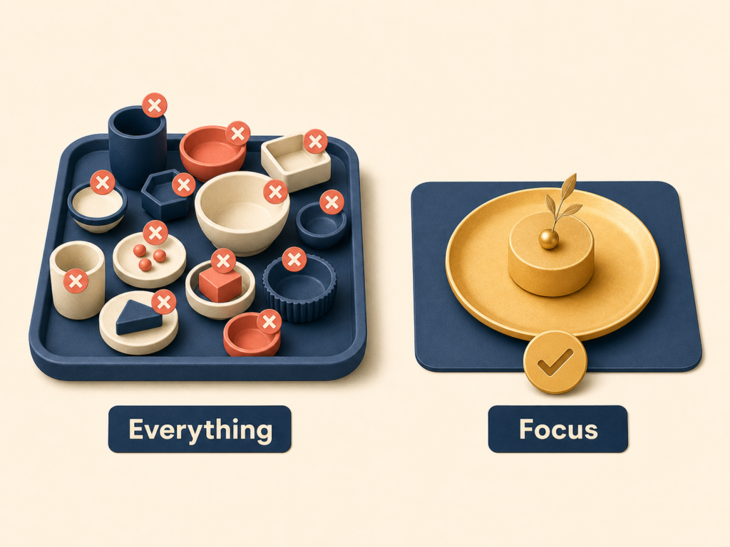 Specialist menu contrasting strategic focus with too many choices